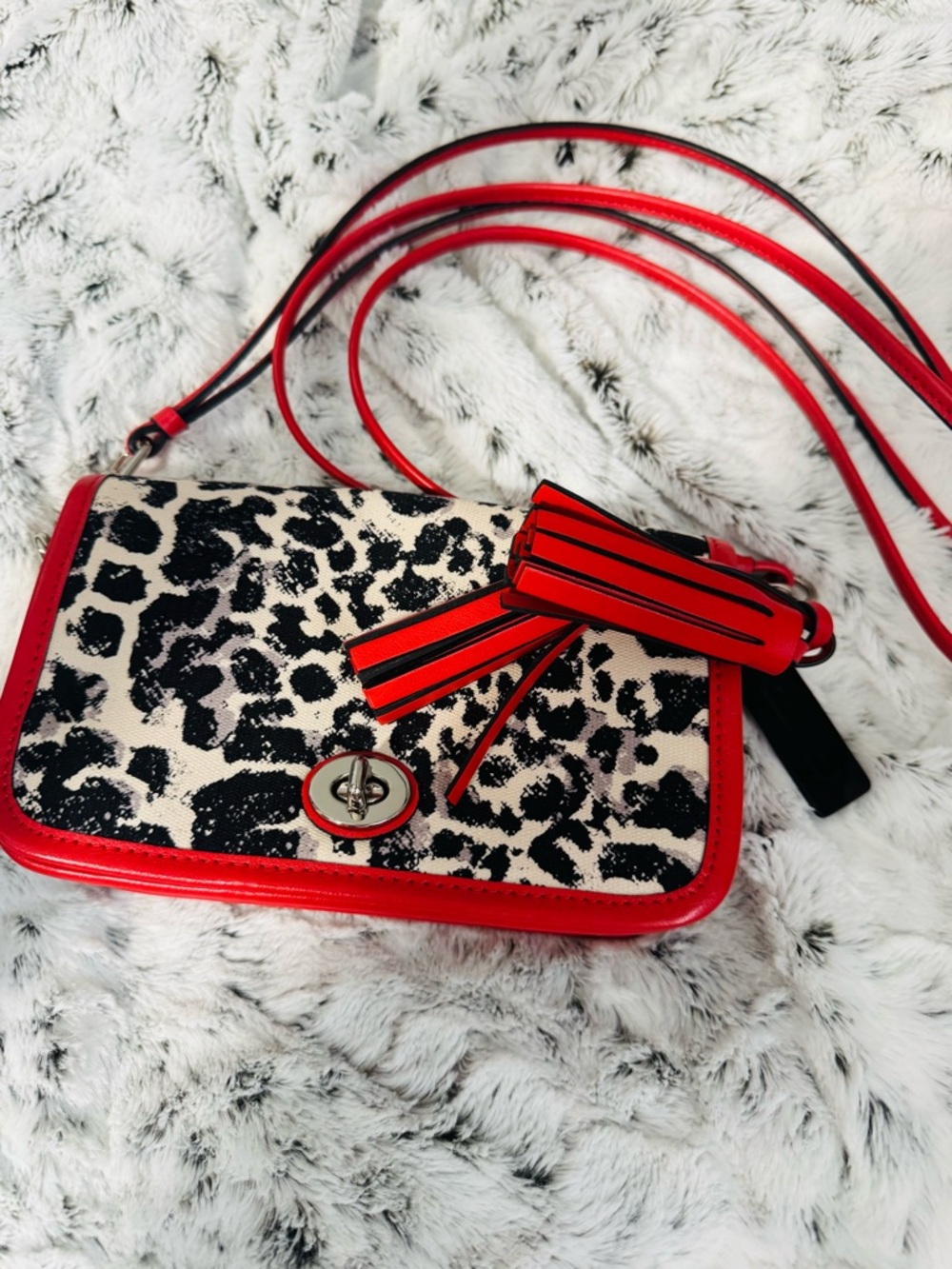 Coach Red Trim Ocelot-Print Crossbody
